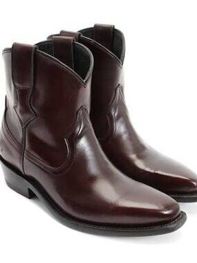 John Fluevog "Ruth Kristen" SHorty Cowboy Boots in Burgundy Leather– Size 7